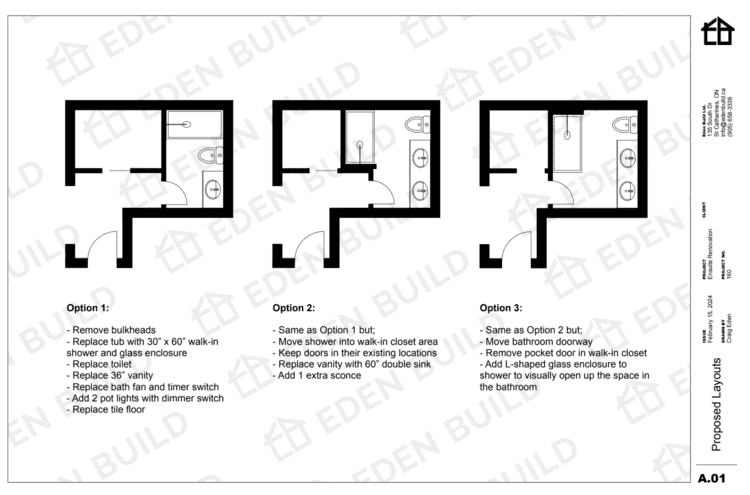 Niagara Renovation Pre-Construction Planning Floor Plan Layouts for bathroom options